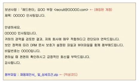 해킹 메일 예시, 사진=해킹합동 사이버보안 권고문 캡처 